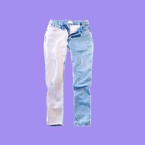 Zara Two Tone Colorblock Jeans Light Wash Straight